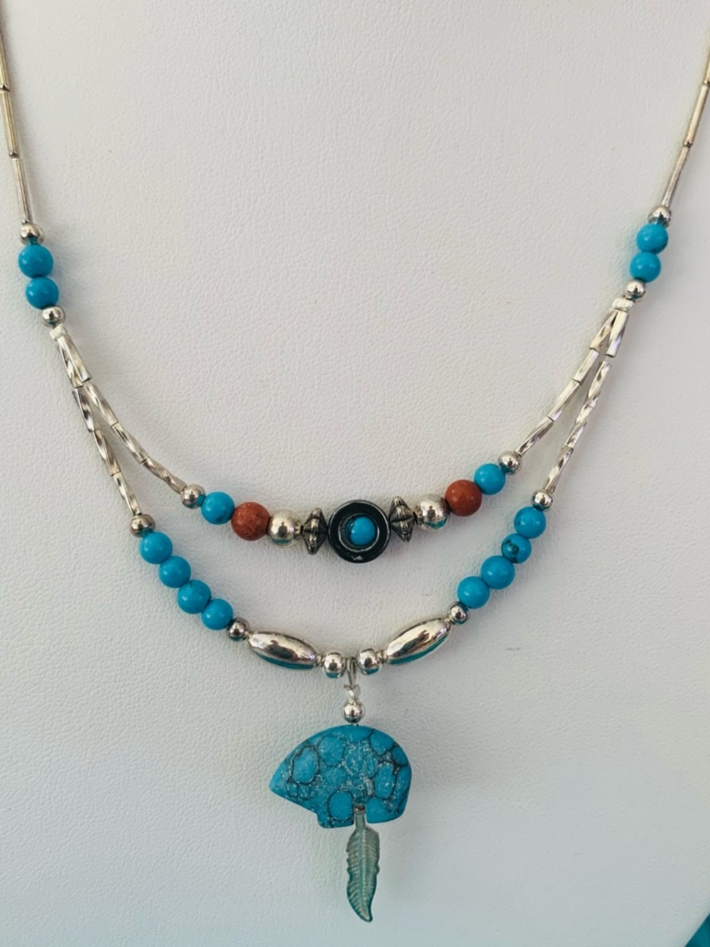 Navajo Liquid Silver Necklace with Turquoise Bear Pendant